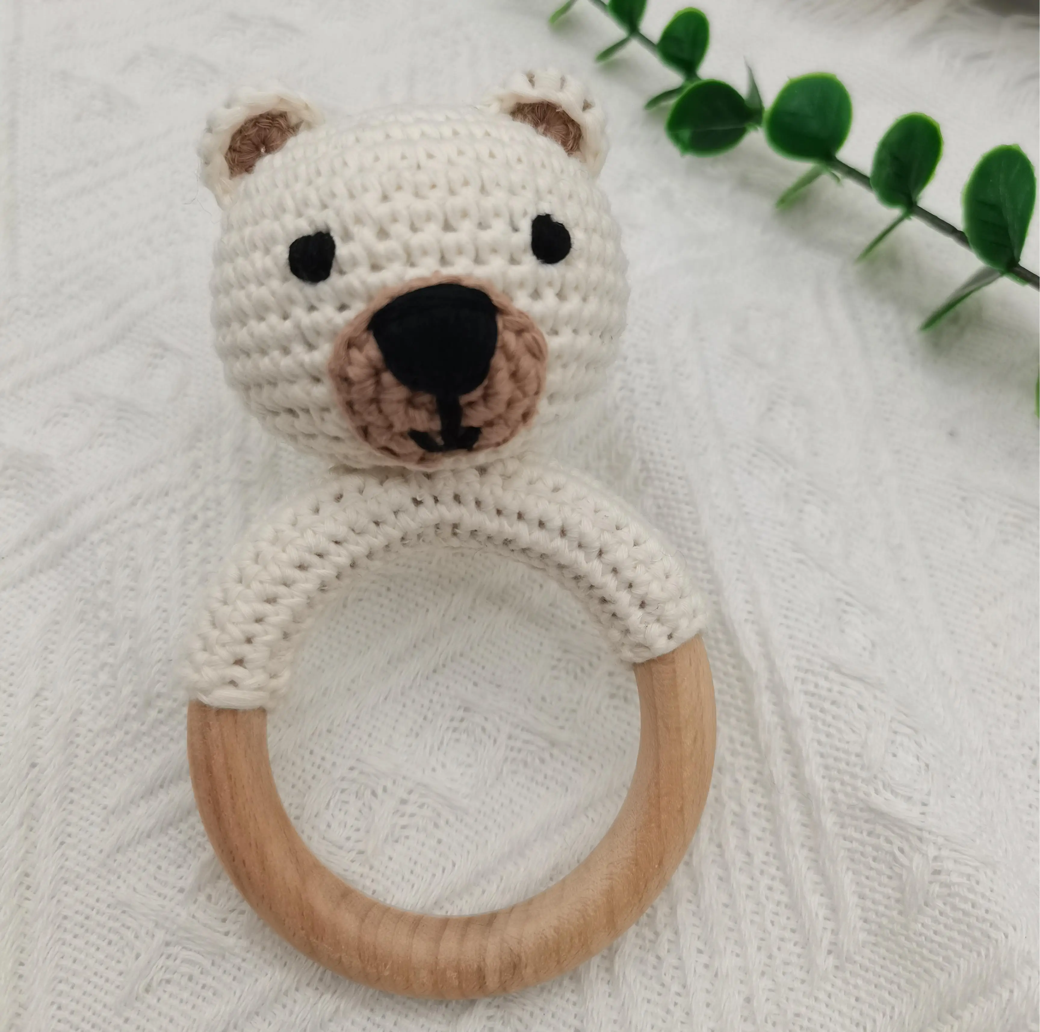 Custom Handmade Crocheted  Cute Lovely Polar Bear Teether Rattles Toys for kids birthday Gifts