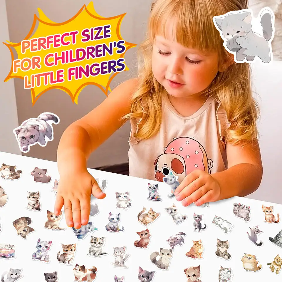 50Pcs Cute Plain Color Kitten Pet Graffiti Stickers For Bottle Notebook Laptop Waterproof Kawaii Kitty Sticker