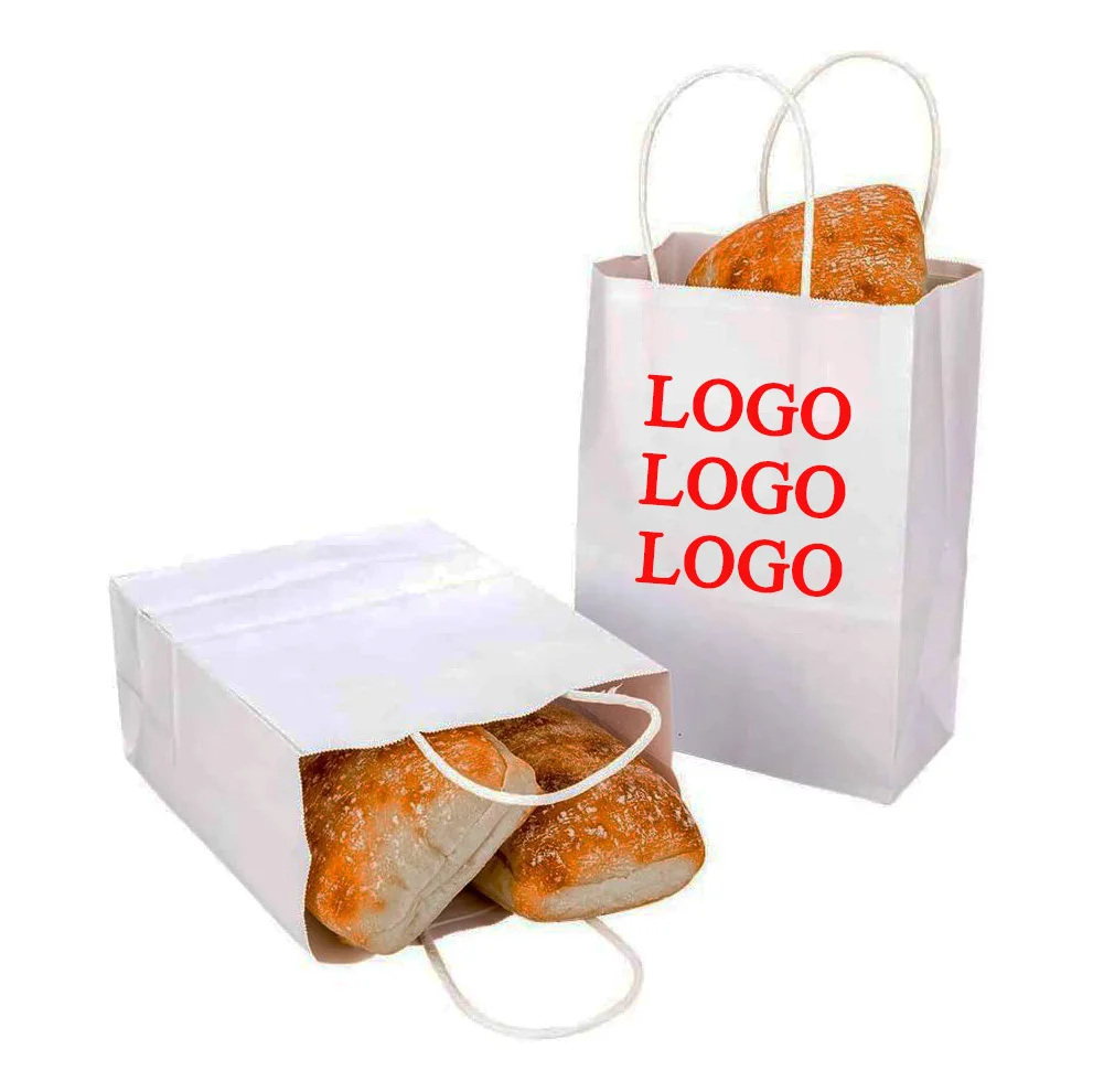 Reusable packaging Take away custom wholesale white Kraft paper Bread Coffee shop Snacks Cookie bag