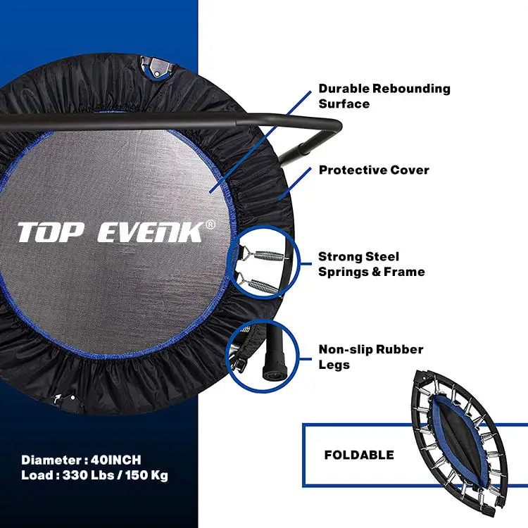 Factories Wholesale Indoor Mini Children Cardio Training Trampoline With Adjustable Heights Foam Handrail