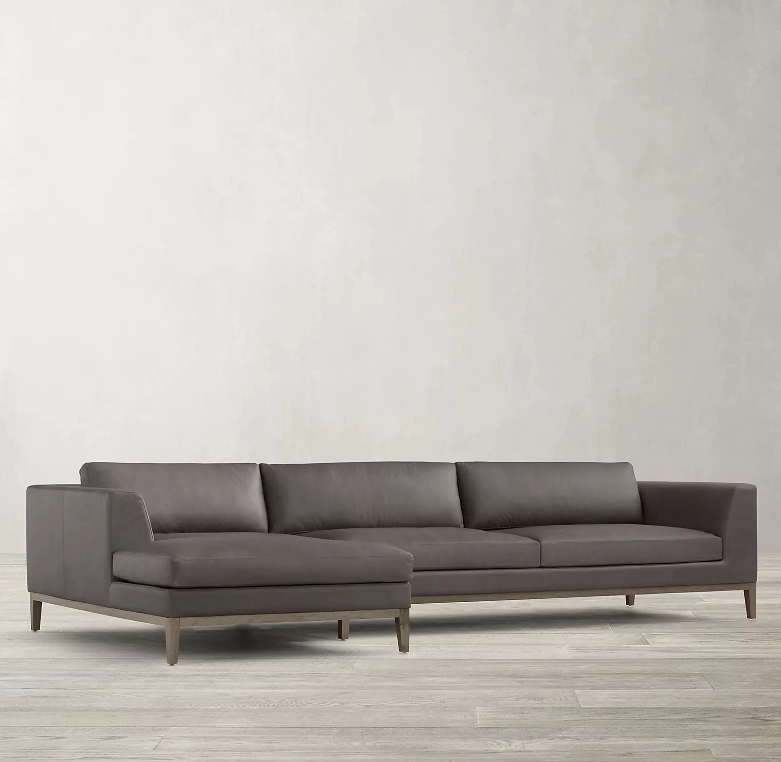 Italian modernist leather customized sectional sofa set oak base living room furniture