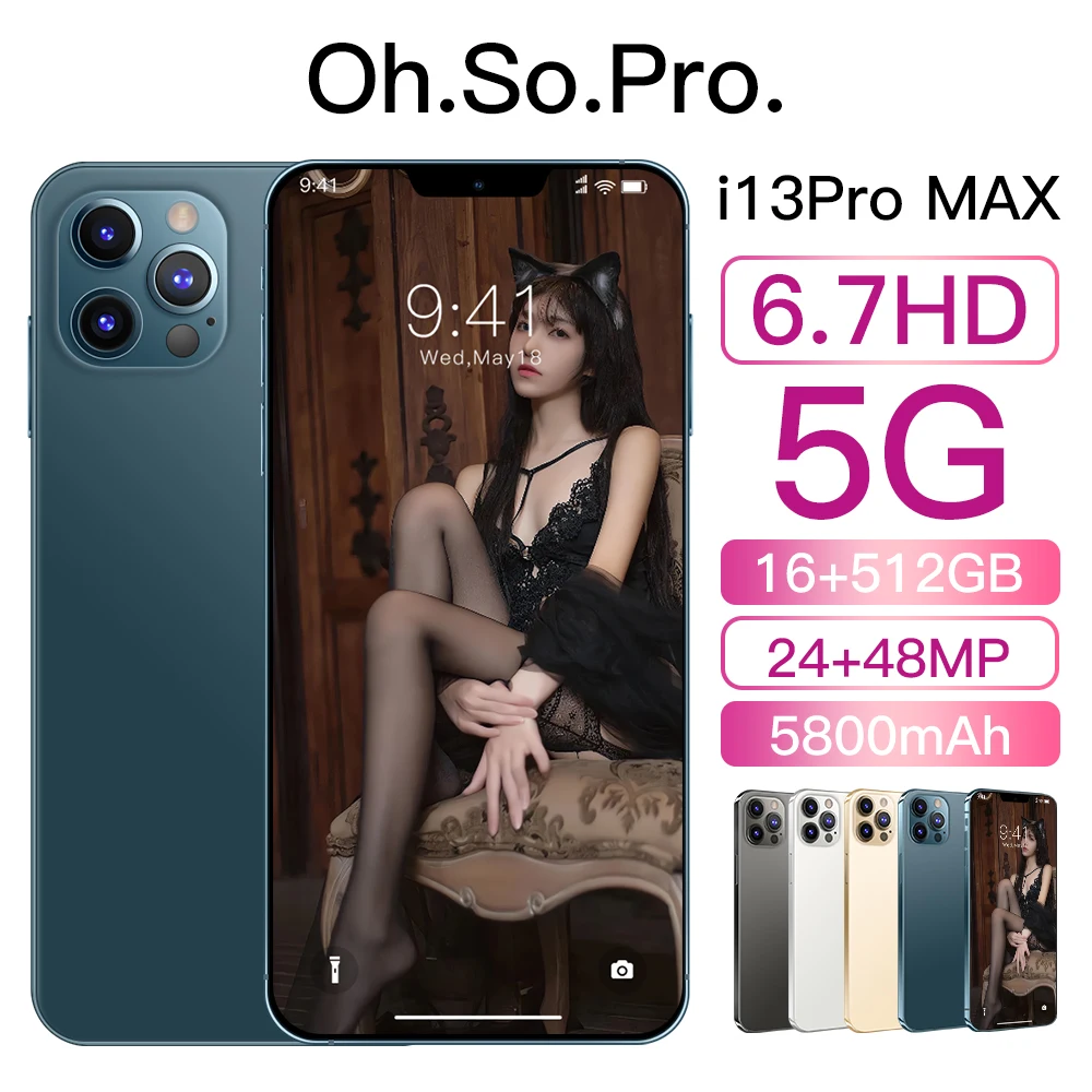 Global version i13 pro max Mobile phones 16+512GB 24+48MP Dual SIM Smartphones Unlocked Cell phone with Face