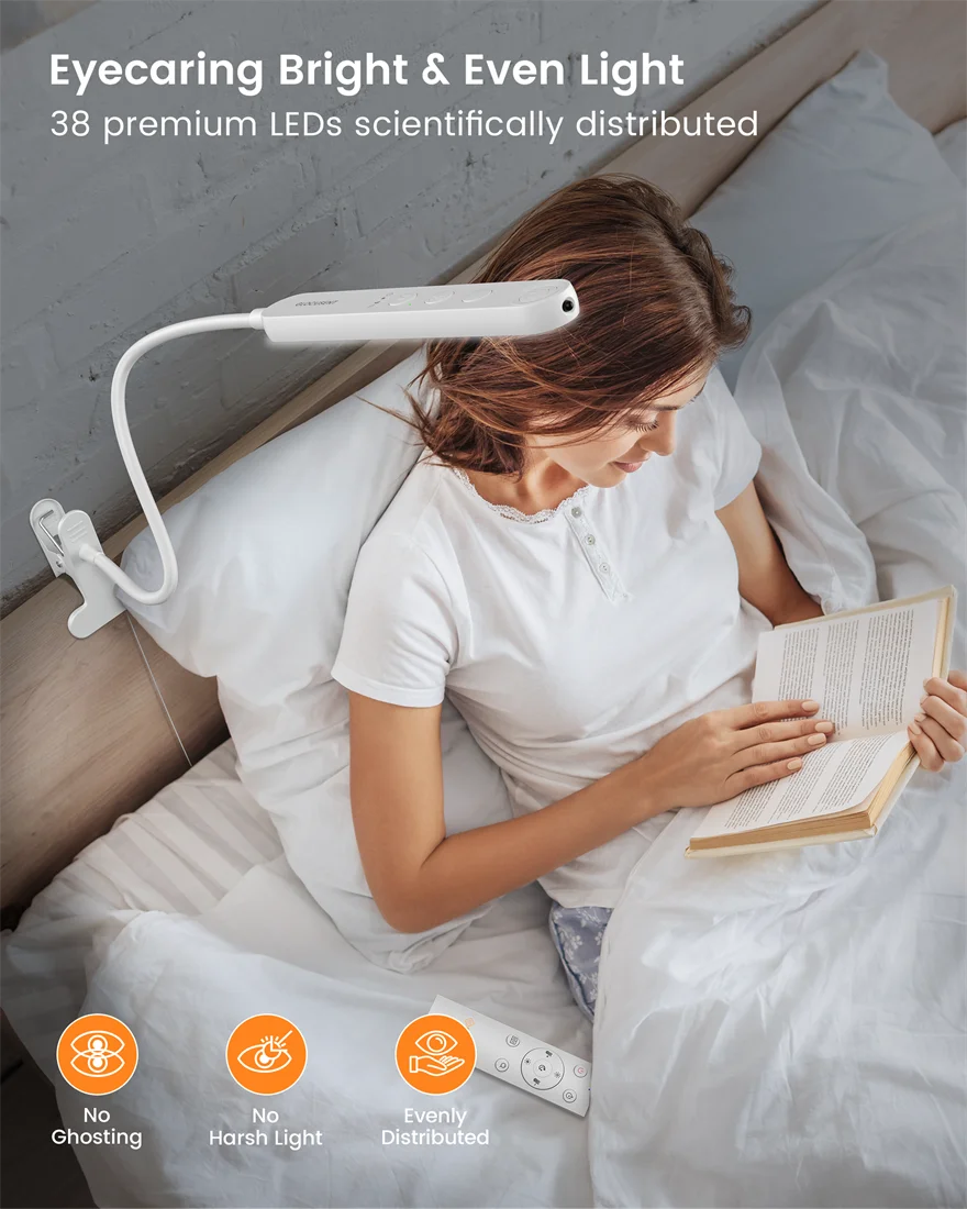 Glocusent CE/FCC Wholesale Book Reading Led Desk Table Lamp Light 38 LED Remote Control Timer Bedside Reading Table Lamp Light