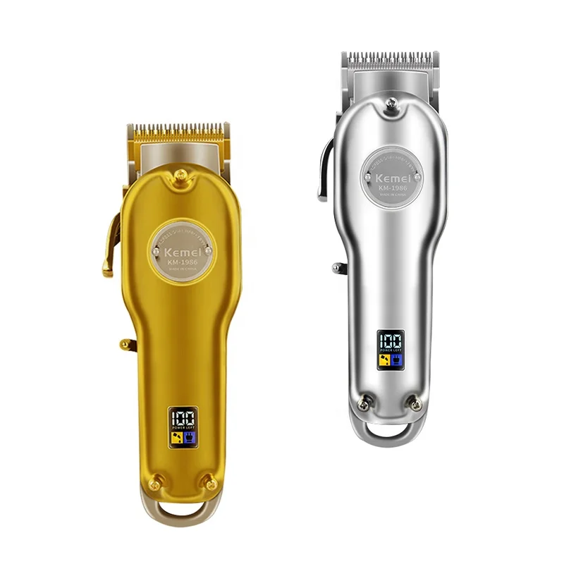 Kemei 1986 barber shaver Professional Gold  Rechargeable Head Hair Clipper Cutter LCD Display Electric Hair Trimmer for men