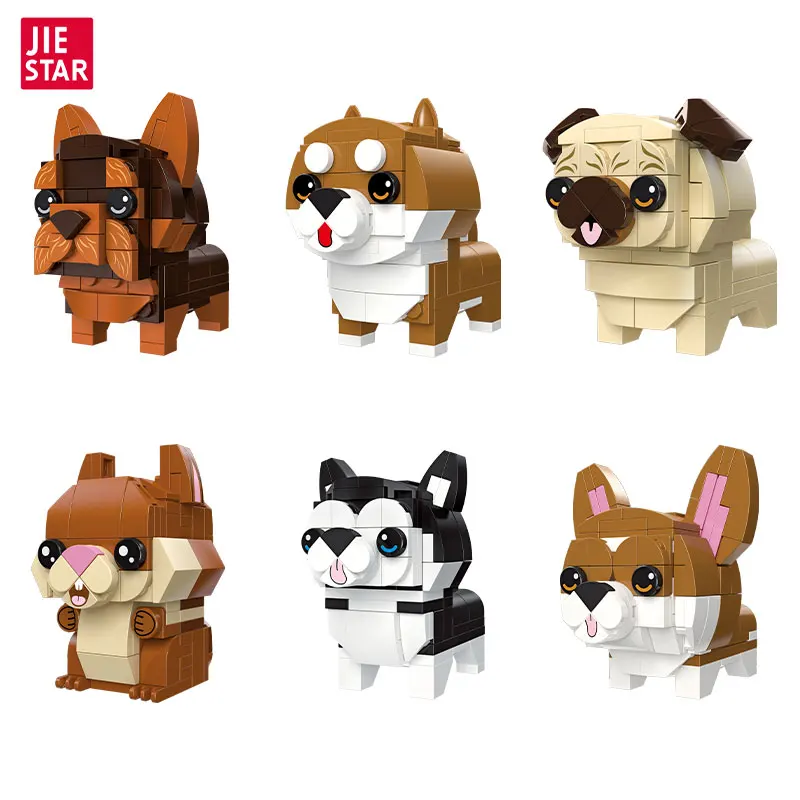 JIESTAR 661 Pcs 6 Styles Mixed Small Cute Dog Puppy Animal Figure Building Block 2023 Novelty Gift Set For Kids 6 Plus Years Old