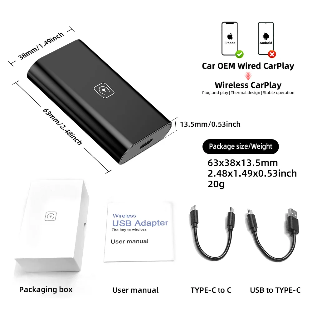 TIMEKNOW Portable Carplay System Wireless Carplay Smart Box Car Universal Usb Obd Carplay Dongle Wireless Adapter