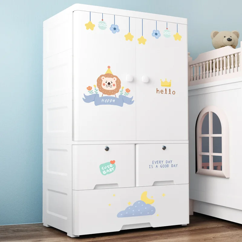 Cartoon Design 65cm Width Plastic Baby Cupboard Drawer Cabinet  Box  Plastic Wardrobe Cabinet Fior Children