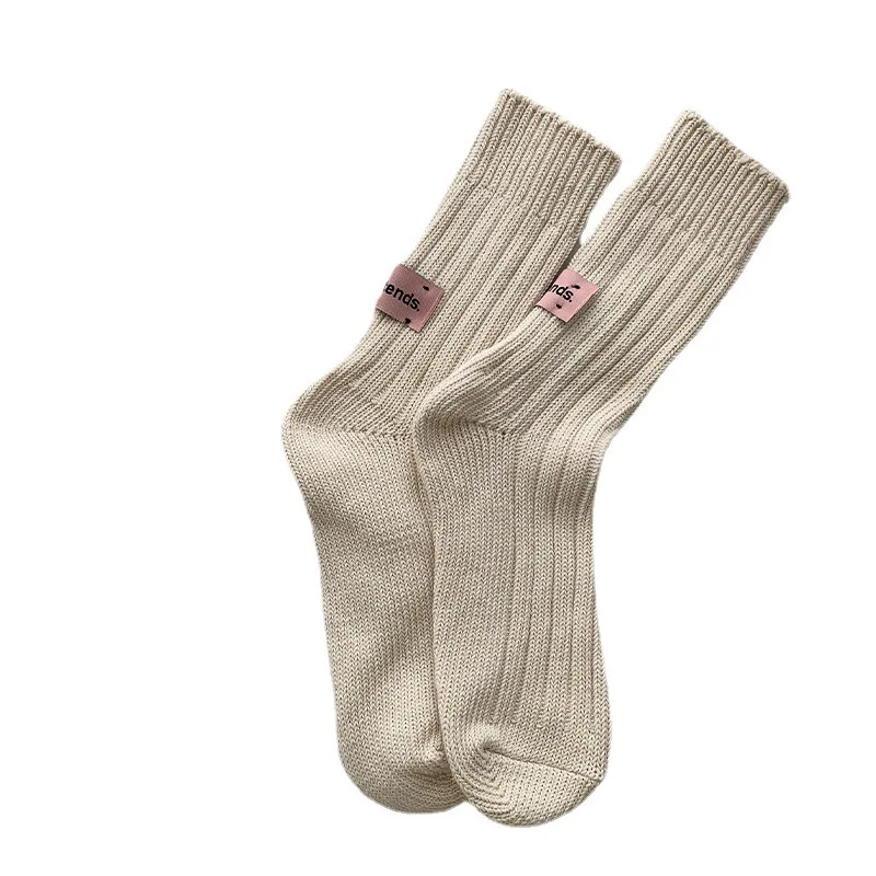 Fashion Couple Socks Double Needle Solid Color Winter Crew Japanese Style Loose Socks Women
