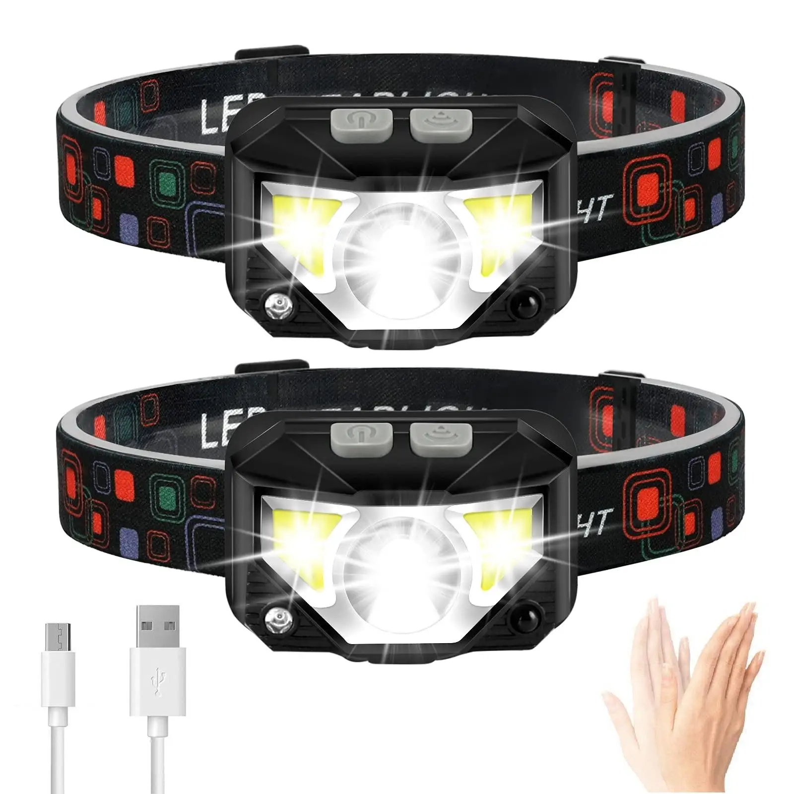 Headlamp Flashlight Light Bright Led Rechargeable Headlight Waterproof Motion Sensor Headlight