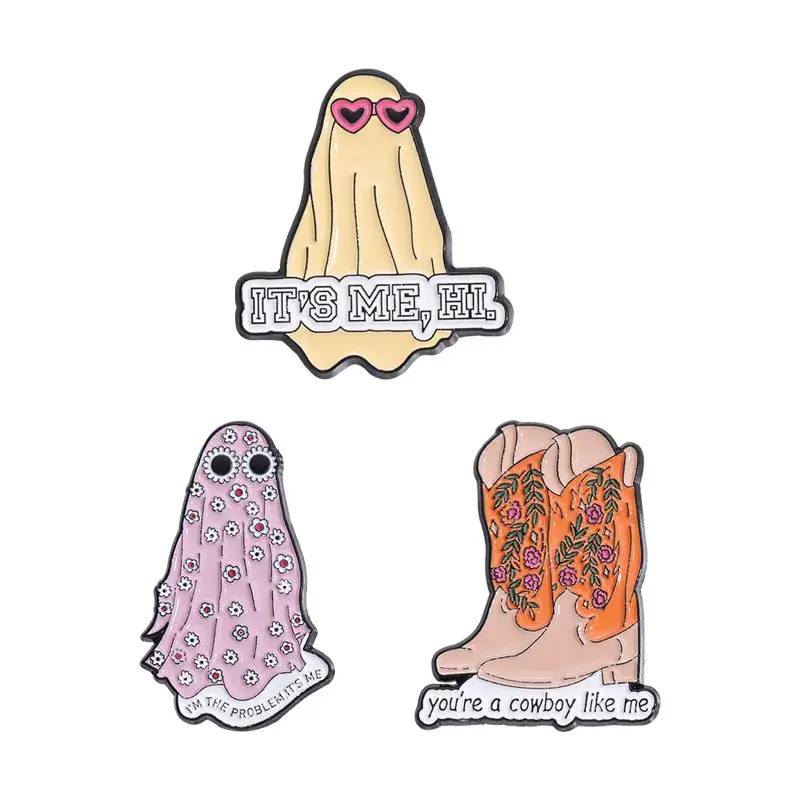 New Hot Selling Wholesale Cartoon Pattern Metal Brooch Cowboy Hat Boots Alloy Drip Oil Badge Accessories