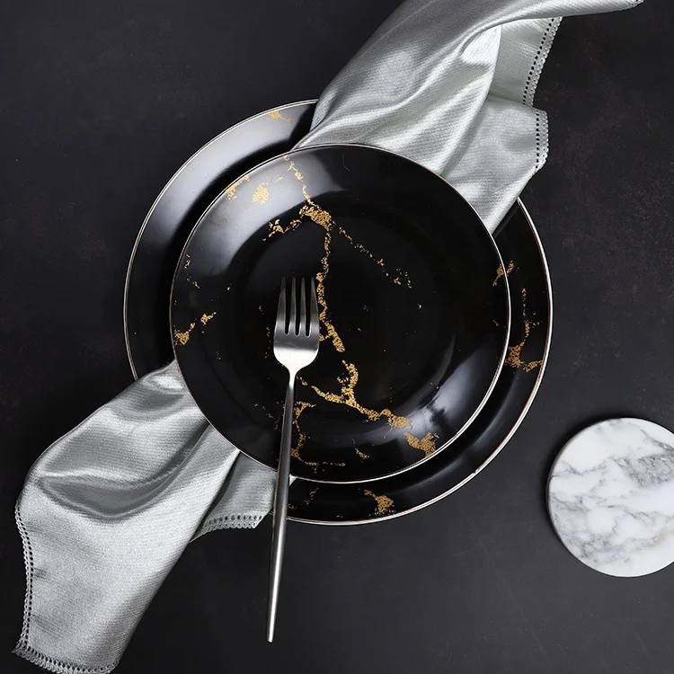 Новинка, столовые тарелки для ресторана, керамические мраморные современные тарелки, набор