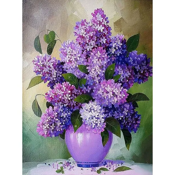 5D DIY Full Drill Diamond Painting  Purple Flower Vase Cross Stitch Embroidery Diamond Painting