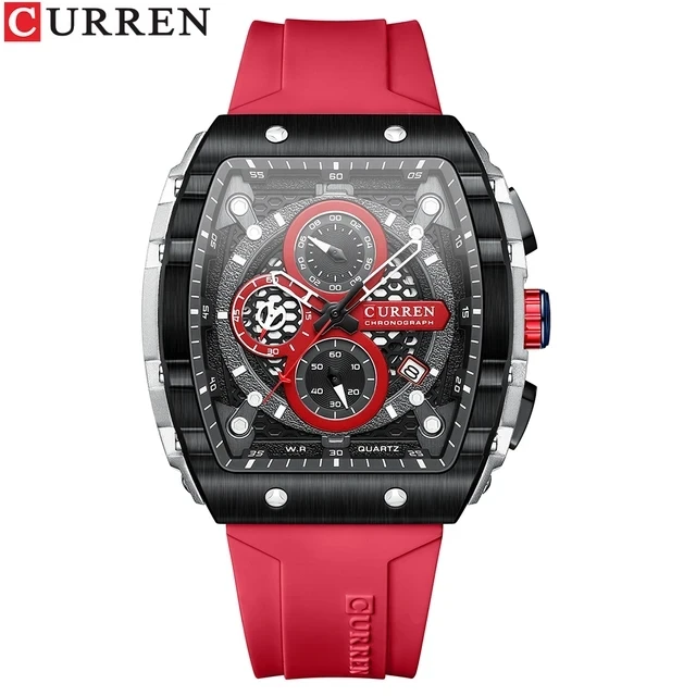 CURREN 8442 Fashion Sports Watches Dial Unique Square Hollow Design Man Quartz Wristwatches with Chronograph with Auto Date