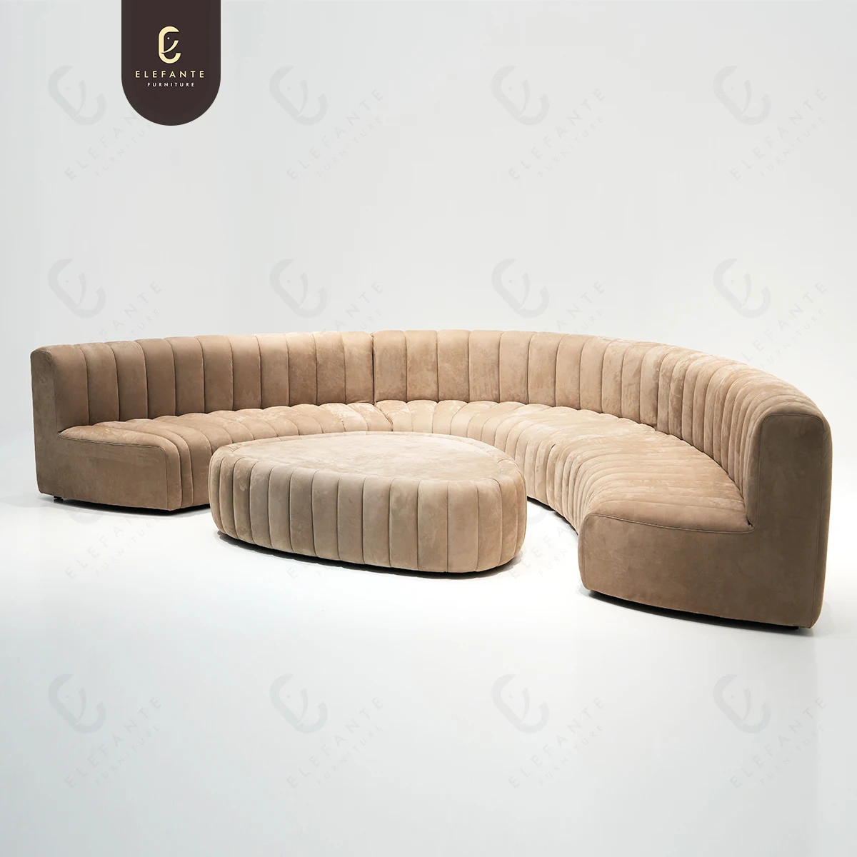 Extra Large Media Room Half Round Sofa Sectional Suede Fabric Memory High Density Foam Curved Sofa
