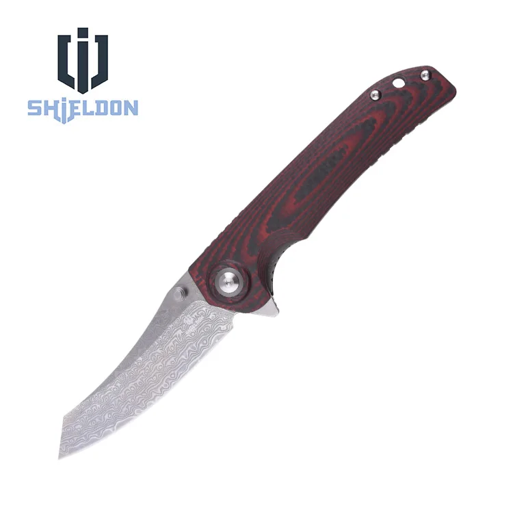 Shieldon 9Cr18Mov 67 слой Дамасская сталь лезвия G10 ручка из углеродного волокна, тактическое выживание на открытом воздухе Охота складной карманный нож для повседневного использования