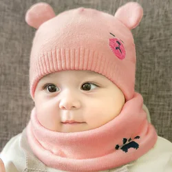 Fashion Cute Winter Baby Scarf and Baby Caps set Winter warm Knitted Hat for baby boys and girls