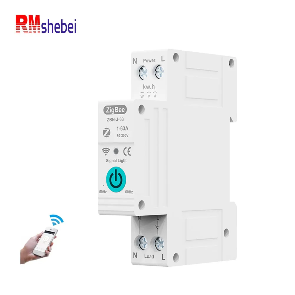 RMshebei 1P 63A Zigbee Mini Circuit Breakers Remote Control Over Current Adjustable MCB Electricity Meter with Metering