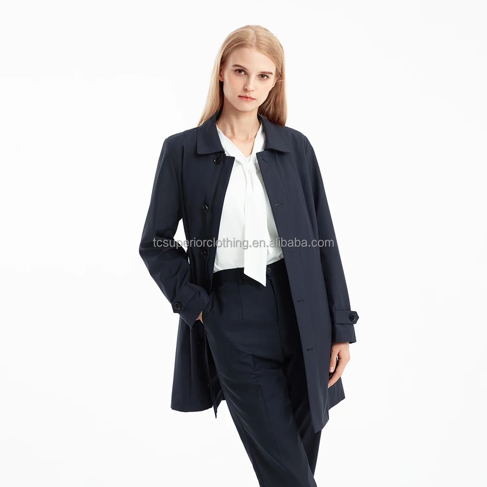 New trend Dark blue milk silk Casual Office Female Long Sleeve Suit Coat formal trench coat for ladies