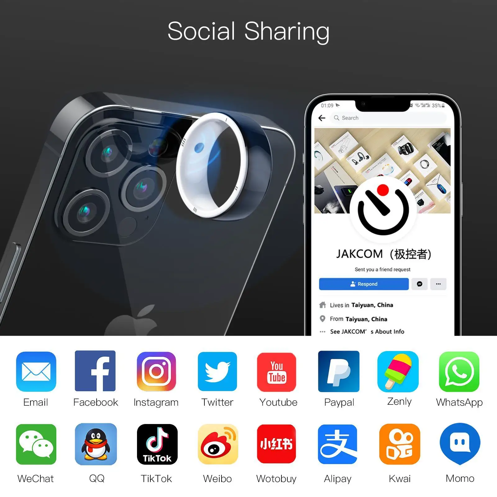 JAKCOM R5 Smart Ring New Smart Ring Best gift with walky talky price car flush mount cable magnetic charging usb c android