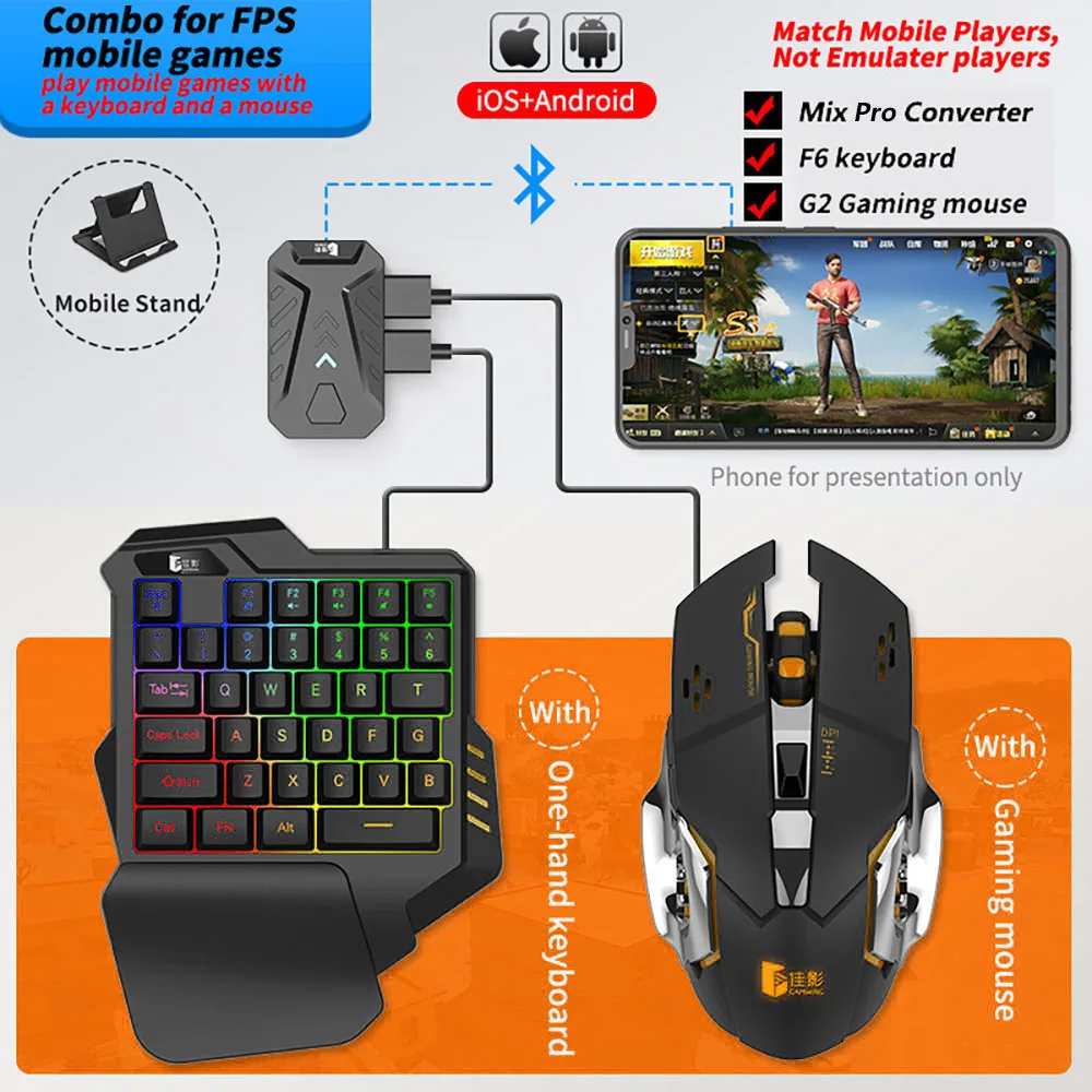 Набор для клавиатуры и мыши мобильных игр JK Mix Por/Lite PUBG с RGB подсветкой Клавиатура мышь адаптером конвертер PS4