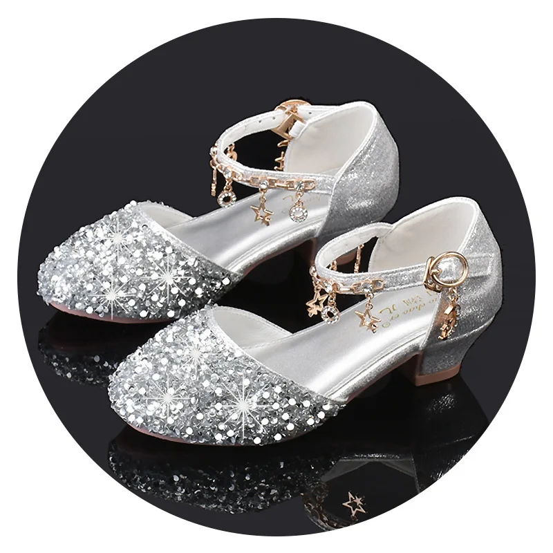 Hot Selling 2021 Girls Sequins Princess Shoes Party Sandals Crystal High Heels Dressy Kids