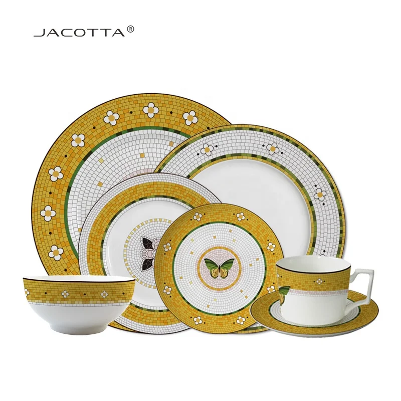 Wholesale ceramic plate set bone china luxury dinnerware for wedding restaurant