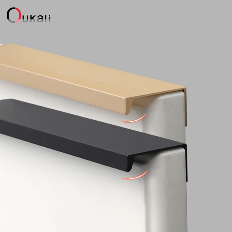 Oukali Simple 800mm Aluminum Profile Hidden Handle Embedded Kitchen Wardrobe Profile Drawer Cabinet Furniture 128Mm Gold Handles