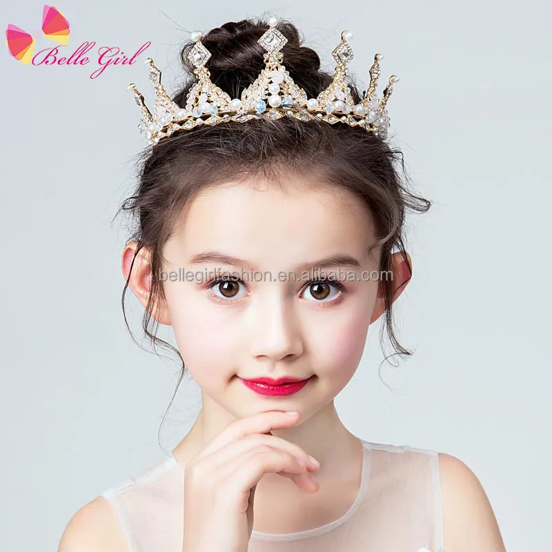 BELLEGIRL 2022 wholesale new kids rhinestone tiaras children dress accessories small princess pearl tiara crown for birthday