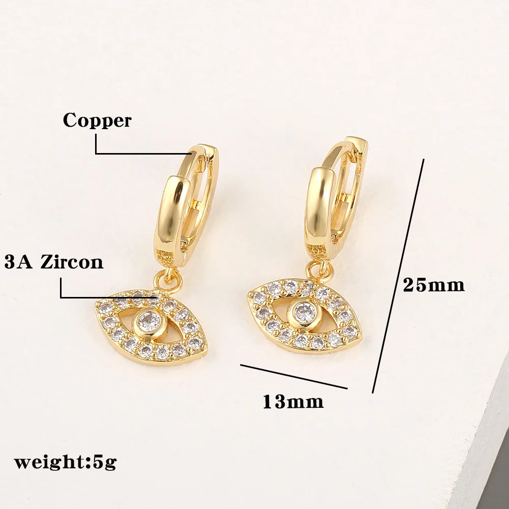 2024 Fashion Gold Plated Paved CZ Cubic Zirconia Turkey Evil Eye Hoop Huggie Earring for Women