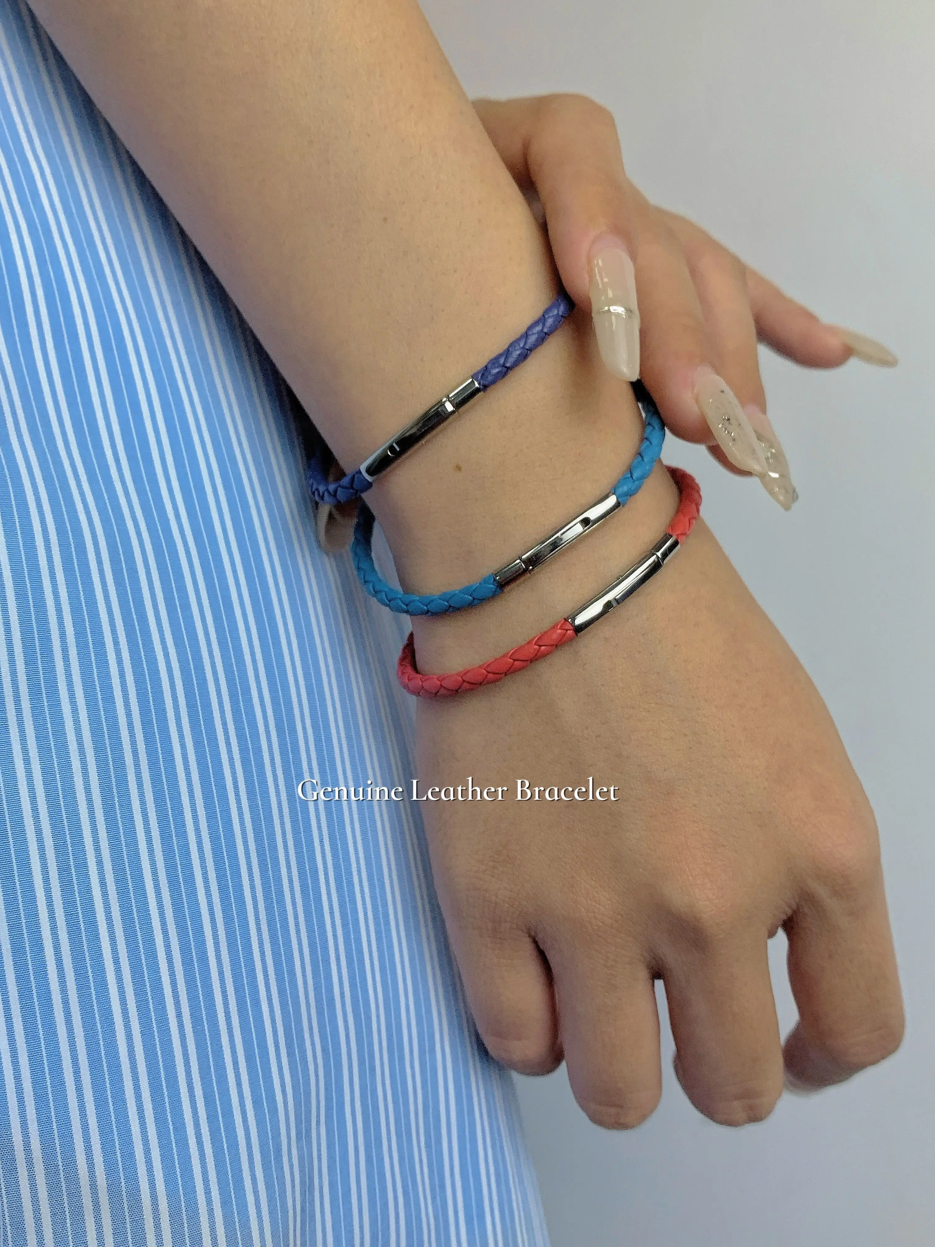 Fashion Sheepskin Stainless Steel Clasp Genuine Italian Braided Leather Rope Cords Bracelets for Women and Men