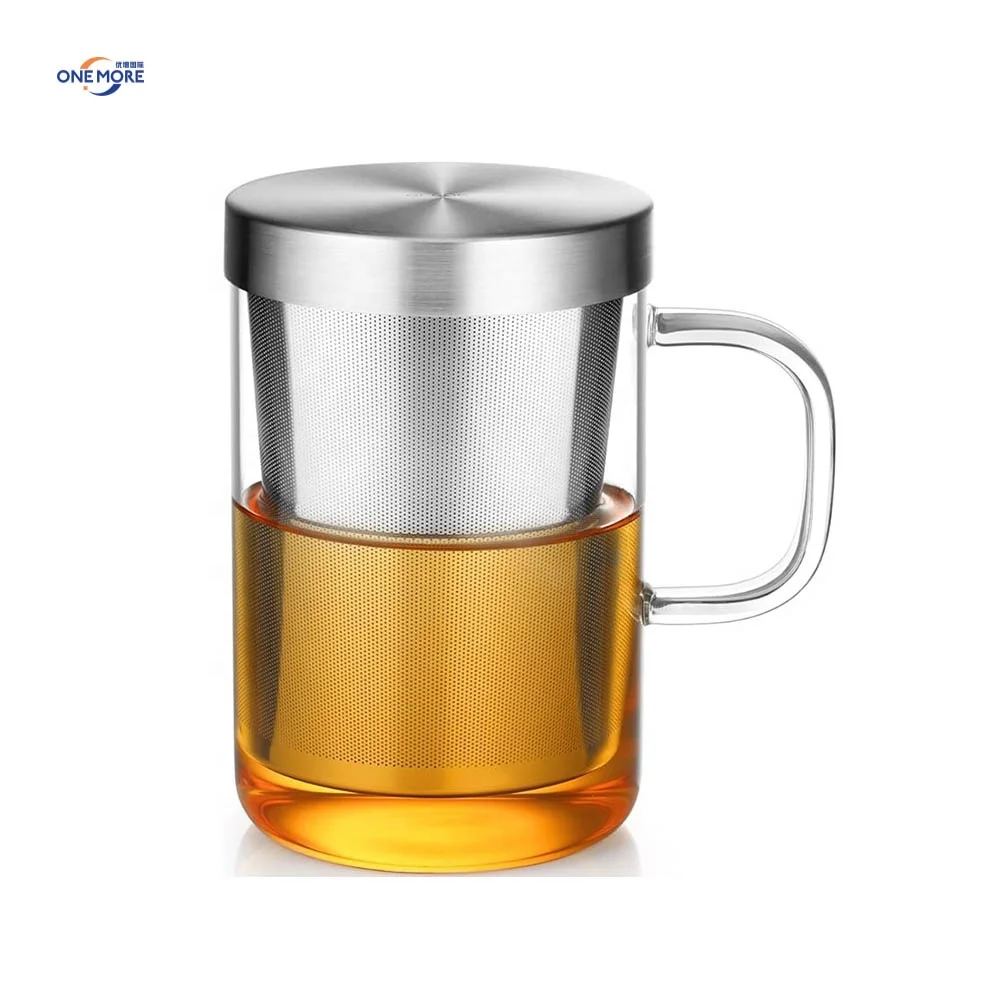 Wholesale Glass Mug Borosilicate Glass Tea Infuser Mug Loose Leaf Tea Cups with Lid and Handle