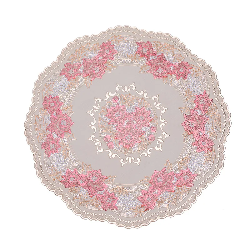round flower design latest printing fabric PVC lace doilies