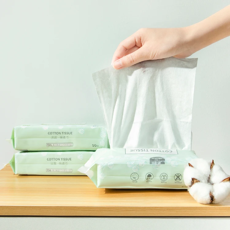 100% Cotton Face Towel Tissue Rolls Paper Baby Wet Dry Tissues Make Up Removing Ultra Soft Disposable Facial Tissues