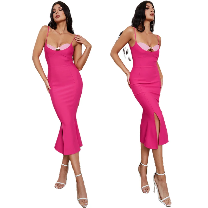 Long Sleeve Backless Diamond Tassel Midi Dress Sexy Women Elegant Rhinestone Dress Bandage Formal Cocktail Dress
