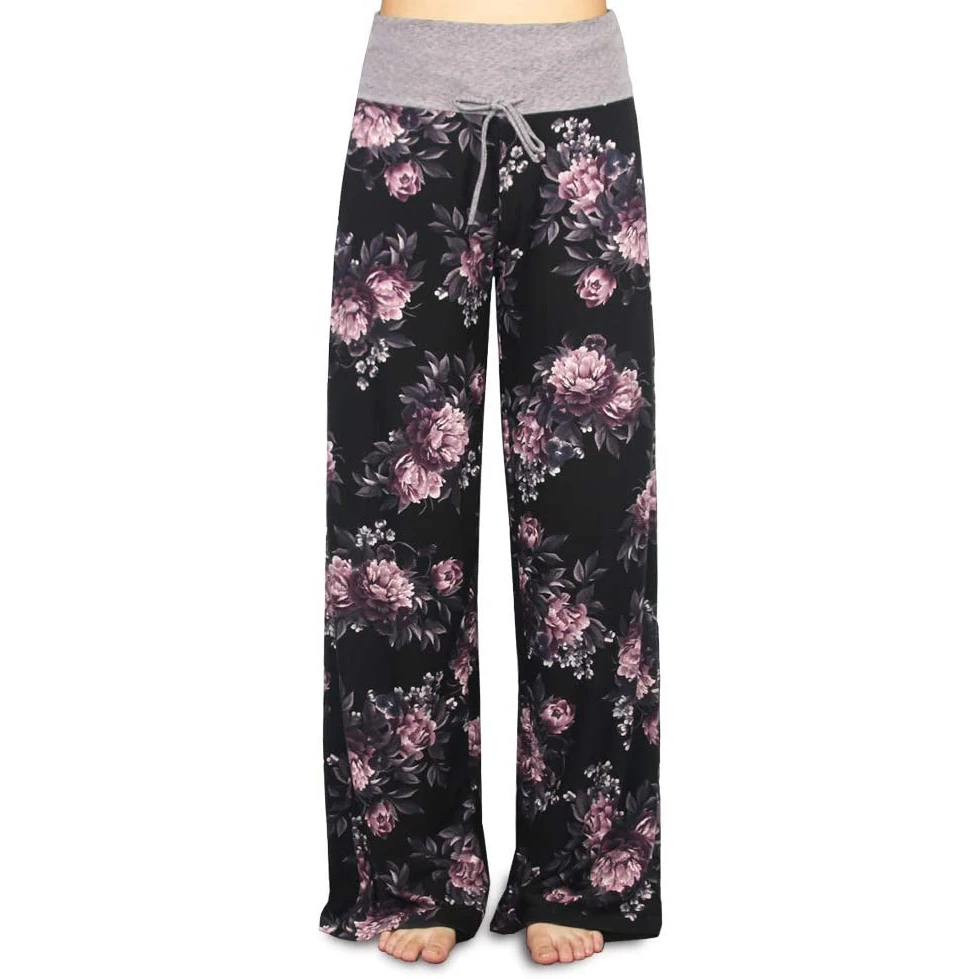 
Wholesale Girl Pajamas Ladies Loose Trousers Printing Palazzo Wide Leg Pants for Women 