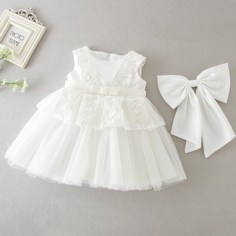 DMFGD Baby Girl Party Dressrs Infant Birthday Frock Baptism White Clothes Newborn Christening Dresses for Girls