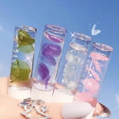 Hot selling wholesale 4 Styles  Petal natural lip oil organic transparent lip gloss flower lip balm