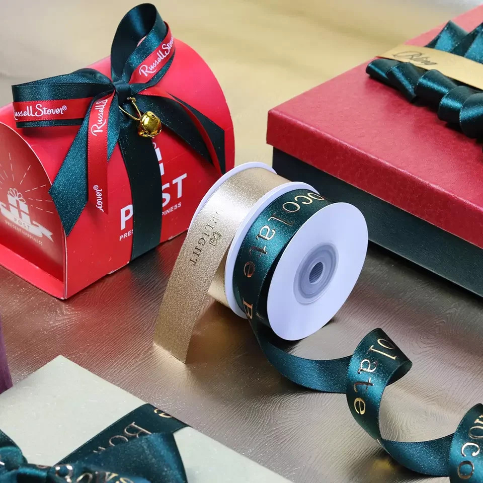 Satin Ribbon for Packing Custom Brand Logo 100% Polyester Double Face Solid Color RIBBONS Garment Accessories Sustainable Yard
