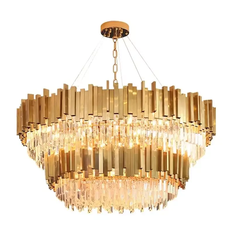 Hot sale indoor luxury pendant light golden led crystal chandeliers round chandelier led