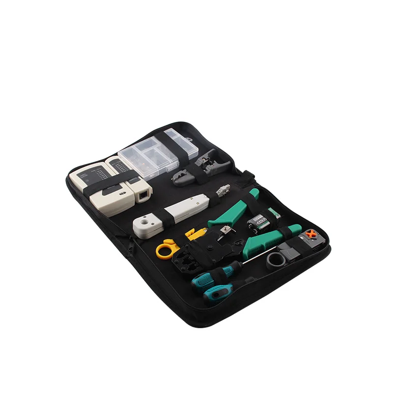 RJ45/12/11Networking Ethernet Hand Tool Set 14pcs Crimper Cutter Stripper Cable Tester Lan Network Tool Kit Set