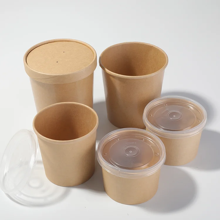 Manufacturers Supplier Disposable 8 Oz Porridge Food Containers Craft Paper Hot Heated Soup Cup Soup Bowl Craft