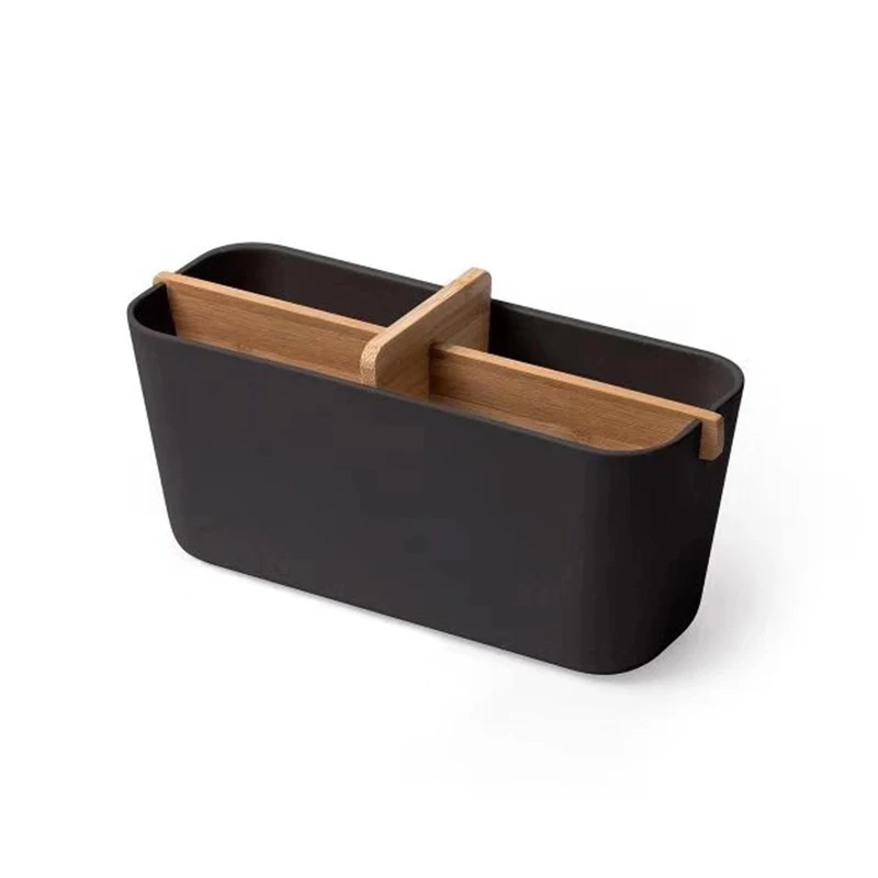 
Modern design cheap bathroom accessories set bamboo matte black stackable storage container 