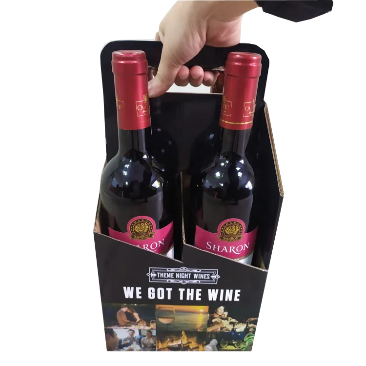 Custom Logo Cardboard 2/4/6 Pack Wine Box Carrier Wholesale Cheap Portable Handle Corrugated Paper Packaging Bottle Beer Carrie