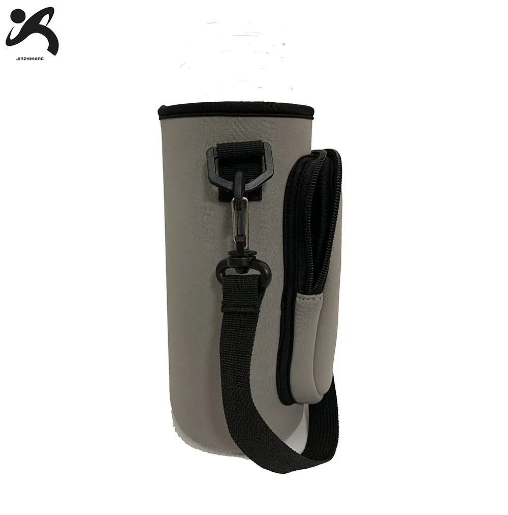 Adjustable strap neoprene water bottle carrier sleeve pouch cup holder sling bag with phone pocket