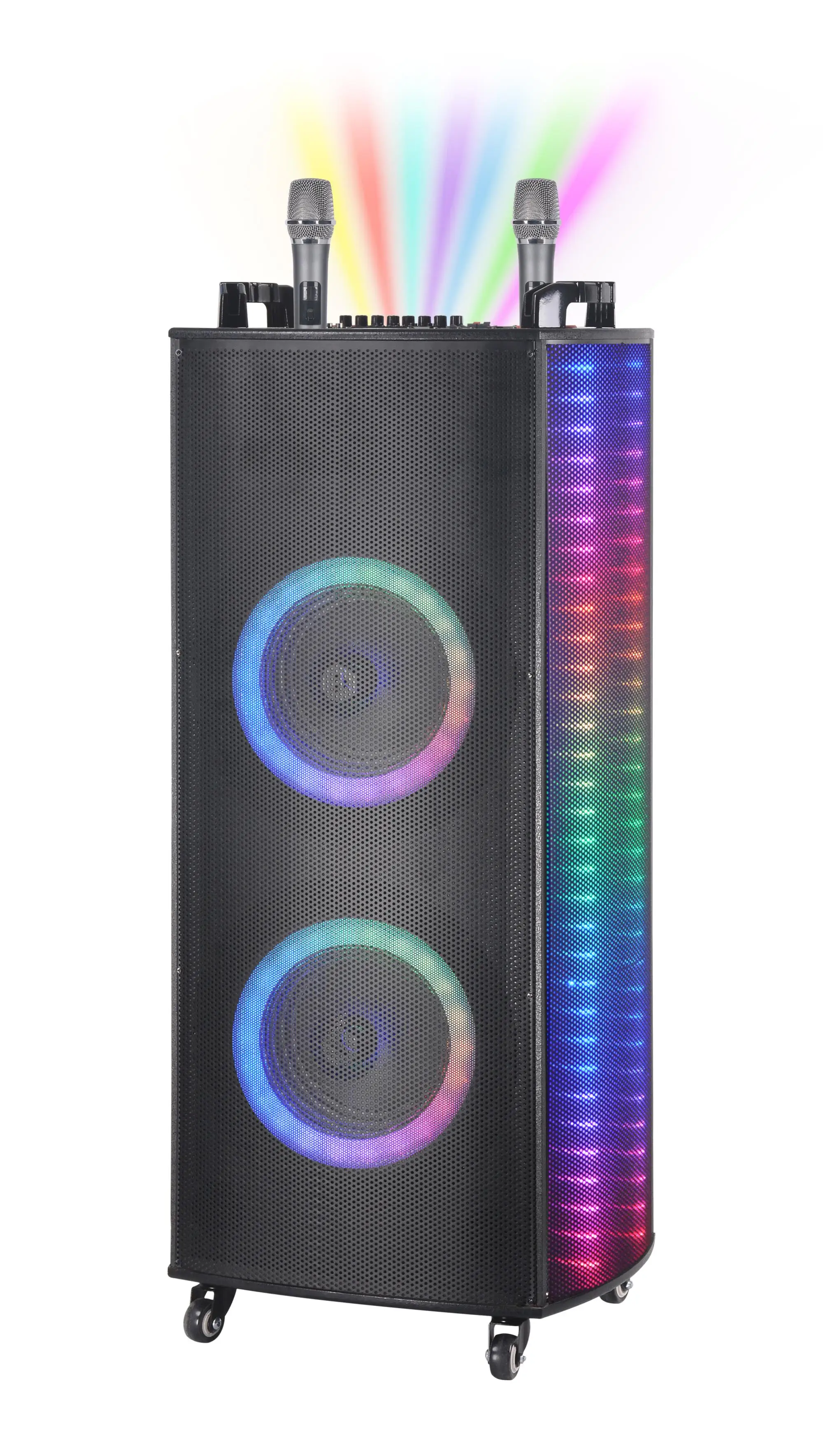 Chinese manufacturer sound active trolley wooden LED speaker for home use