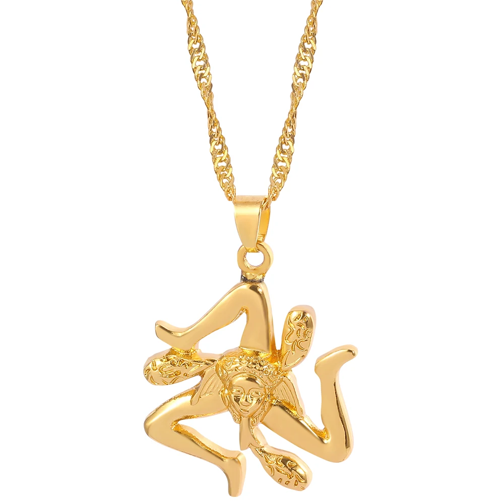 Sicily Italy Cities Flag Pendant Necklaces,Gold Color Italian Sicilia Jewelry Gifts