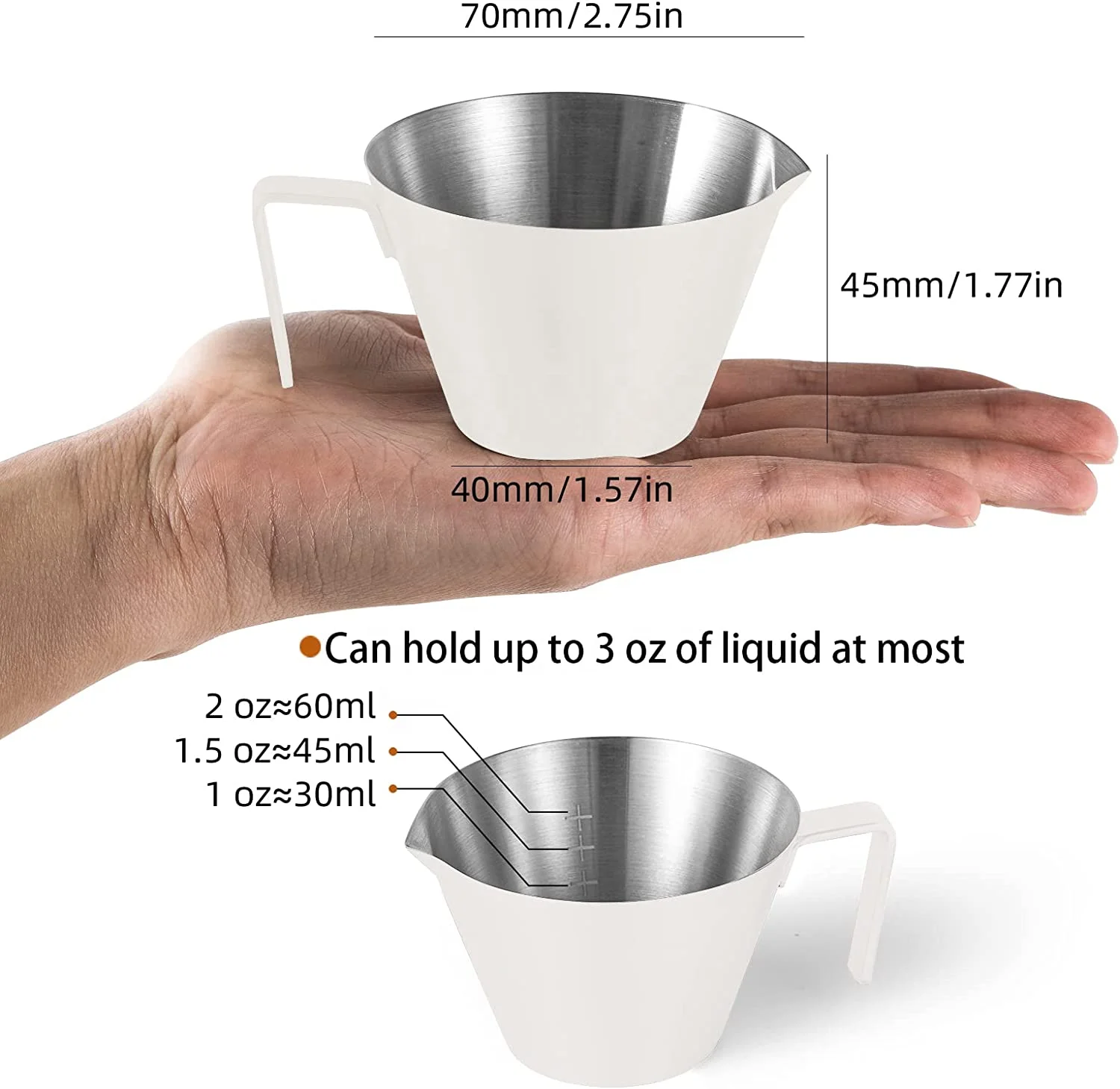 2oz Espresso Shot Cups Stainless Steel Measuring Cup with Handle Pouring Cup with Measurement Scale for Espresso Accessories