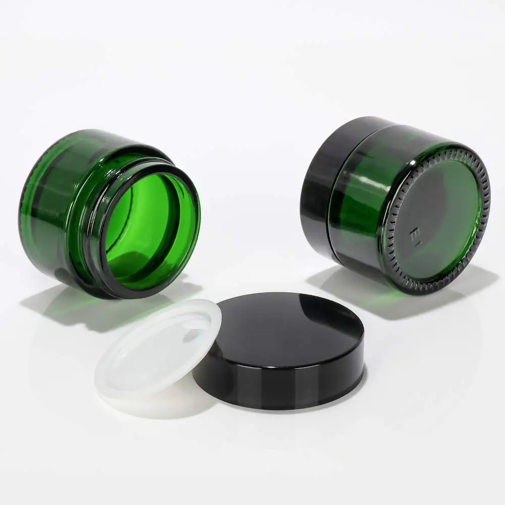 Hot sale New Product 15ml 20ml 30ml 50ml 100ml amber clear green cobalt blue glass cream cosmetic jar with aluminum lid