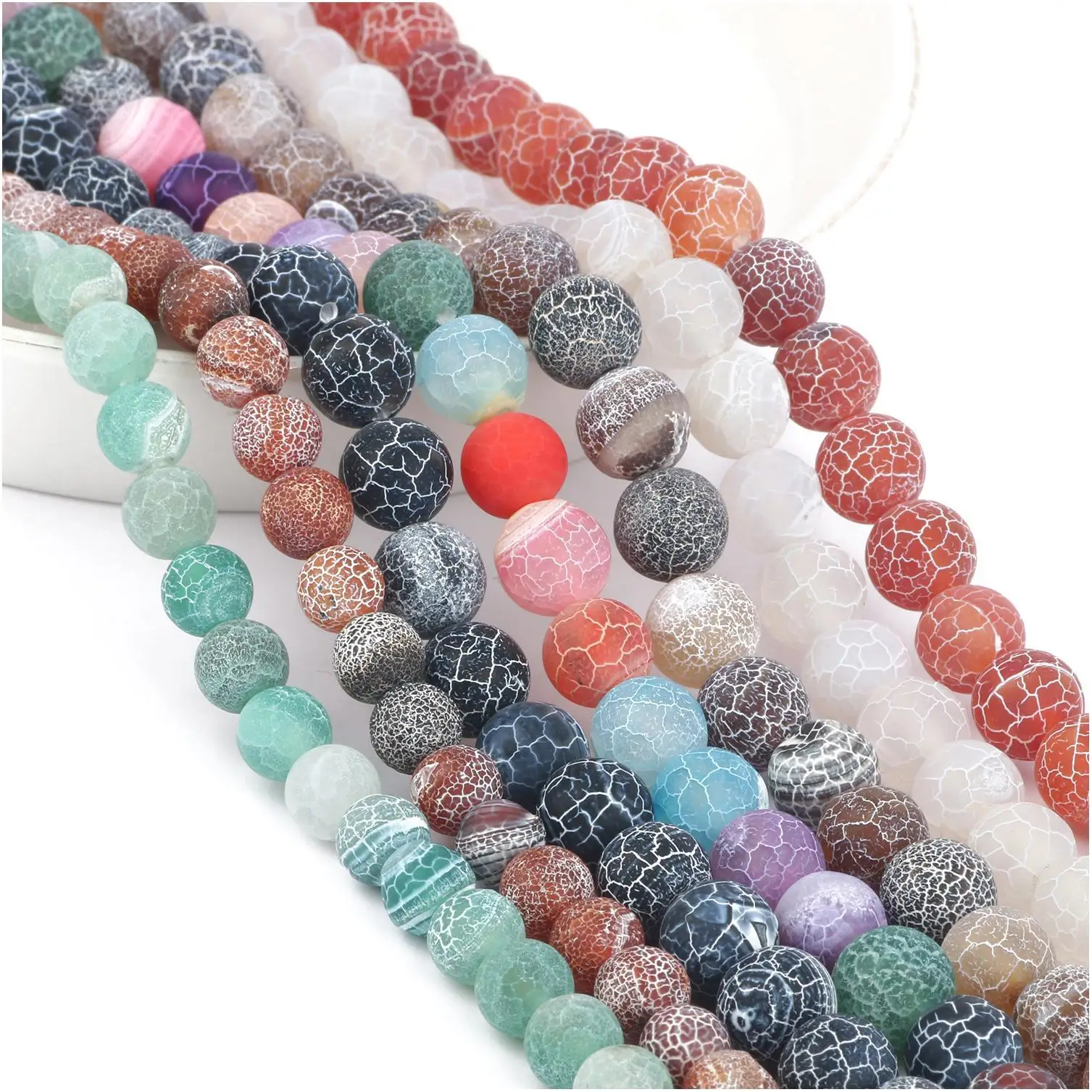 Loose beads natural colorful frosted weathered stone beads DIY jewelry accessories cracked glass ball transparent loose beads