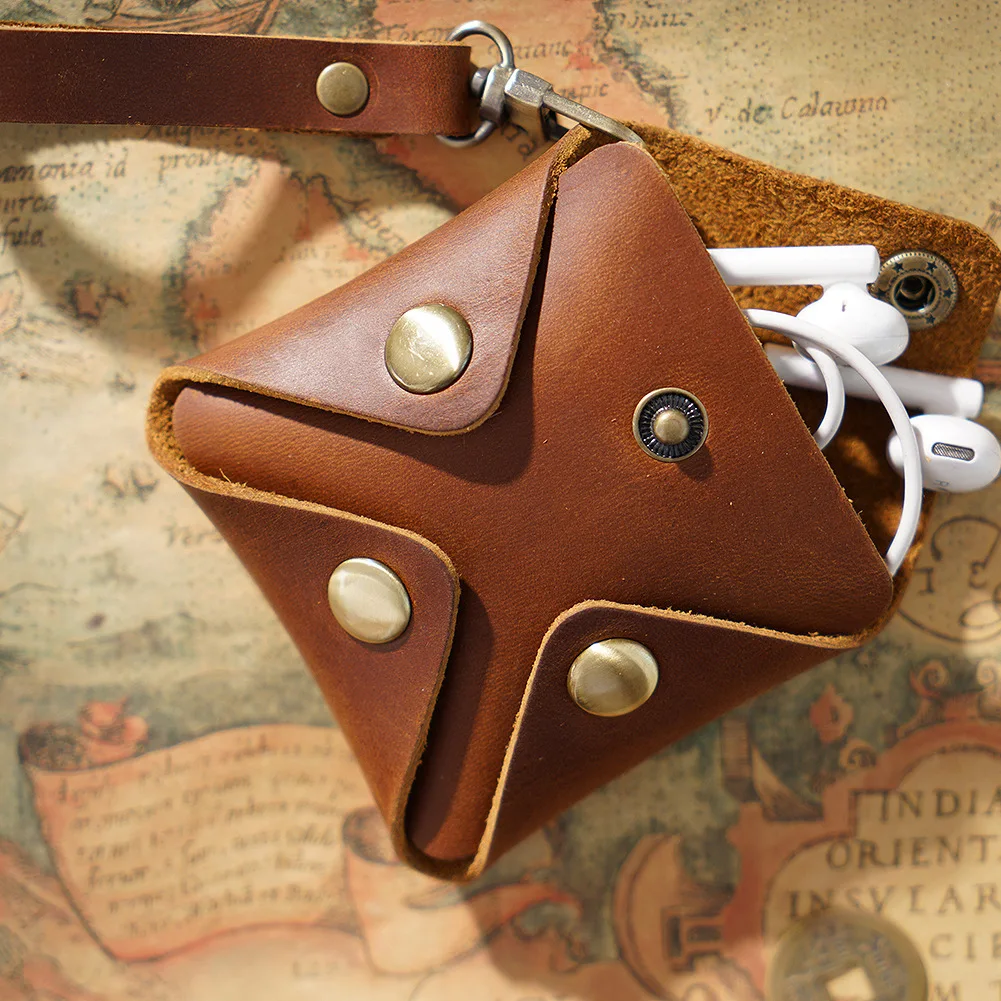 2024 New Design Vintage Genuine Leather Men Car Key Case Holder Full Grain Crazy Horse Coin Purse Personality Key Wallet
